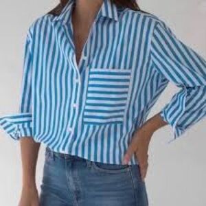 AYR women’s The Deep End Blue and White Striped Button Down Shirt